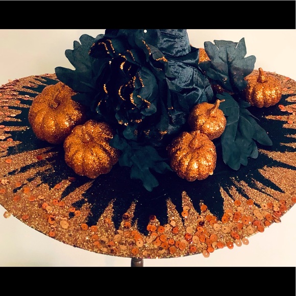 Artisan black pumpkin patch Witch hat Orange sparkles 18" high One of - Picture 11 of 15